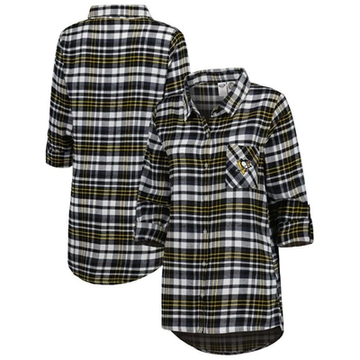 Concepts Sport Black Pittsburgh Penguins Mainstay Flannel Full-button Long Sleeve Nightshirt
