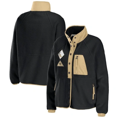 Wear By Erin Andrews Black New Orleans Saints Polar Fleece Raglan Full-snap Jacket