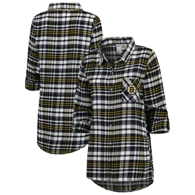 Concepts Sport Black Boston Bruins Mainstay Flannel Full-button Long Sleeve Nightshirt