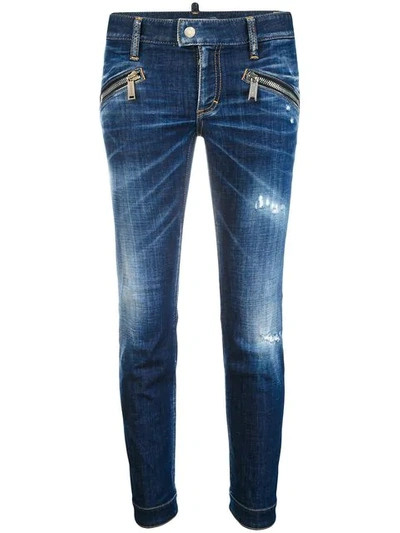 Dsquared2 Cropped Jeans With Zip Embellishment In Blue