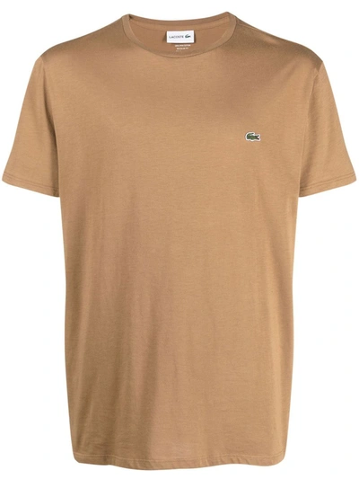 Lacoste Logo-embroidered Cotton T-shirt In Brown | ModeSens