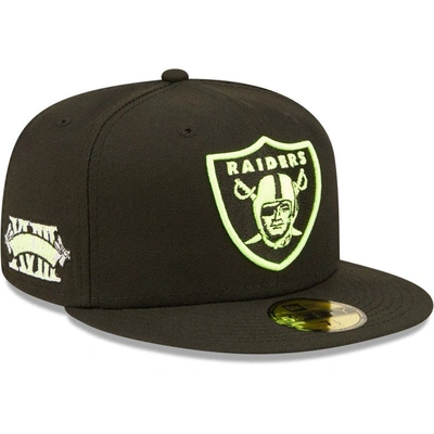 New Era Black Las Vegas Raiders Super Bowl Xviii Summer Pop 59fifty Fitted Hat
