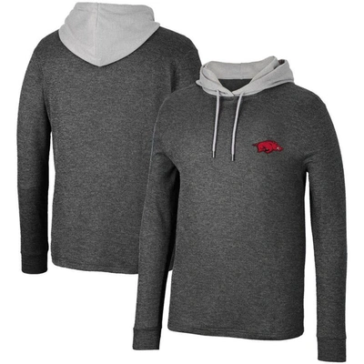 Colosseum Black Arkansas Razorbacks Ballot Waffle-knit Thermal Long Sleeve Hoodie T-shirt