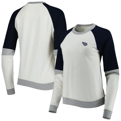 Antigua Cream/navy Tennessee Titans Avenue Raglan Pullover Sweatshirt