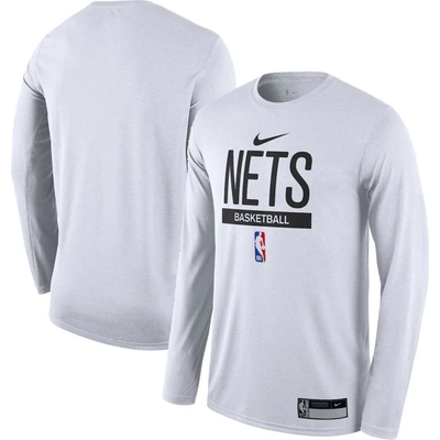 Nike Men's  White Brooklyn Nets 2022/23 Legend On-court Practice Performance Long Sleeve T-shirt