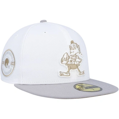 New Era White/gray Cleveland Browns 75th Anniversary Gold Undervisor 59fifty Fitted Hat