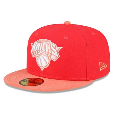 New Era Men's  Red, Peach New York Knicks Tonal 59fifty Fitted Hat In Red,peach
