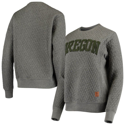 Pressbox Heathered Gray Oregon Ducks Moose Applique Quilted Pullover Sweatshirt In Heather Charcoal