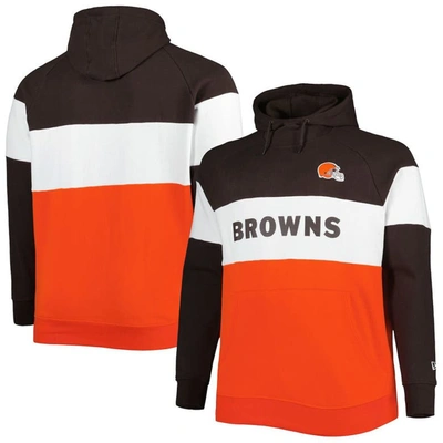 New Era Orange/brown Cleveland Browns Big & Tall Current Colorblock Raglan Fleece Pullover Hoodie