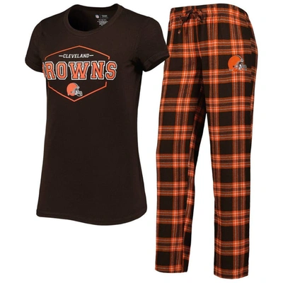 Concepts Sport Brown/orange Cleveland Browns Badge T-shirt & Pants Sleep Set