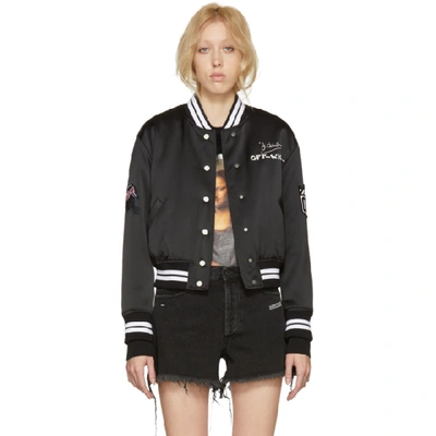 Off-white Appliquéd Satin Bomber Jacket In Black