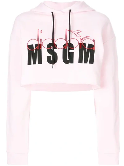 Msgm X Diadora Branded Crop Hoodie In Pink