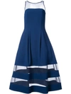 Aidan Mattox Flared Sheer-panel Midi Dress In Blue