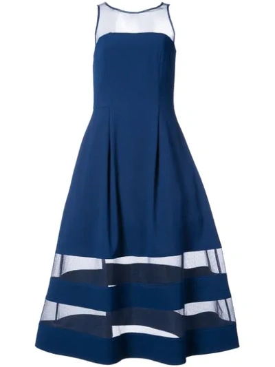 Aidan Mattox Flared Sheer-panel Midi Dress In Blue