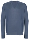 Prada V-neck Pullover In Blue