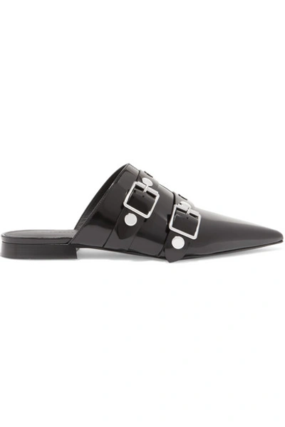 Victoria Beckham Punky Embellished Glossed-leather Slippers In Black