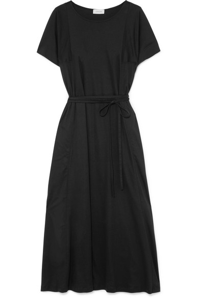 Lemaire Belted Cotton-jersey Midi Dress In Black | ModeSens