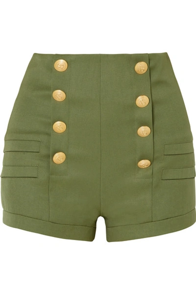Pierre Balmain Grain De Poudre Wool Shorts In Army Green