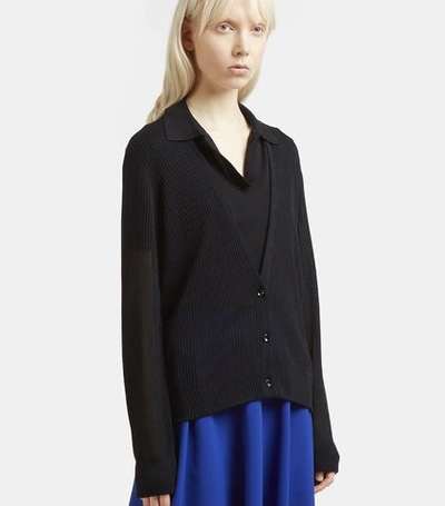 Maison Margiela Ribbed Knit Sheer Cardigan In Black