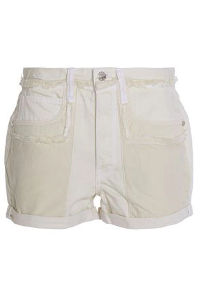 Helmut Lang Woman Frayed Poplin-paneled Denim Shorts Ivory