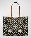 Tory Burch T Monogram Embossed Leather Tote Bag In Black