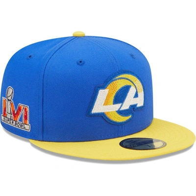 New Era Men's  Royal, Gold Los Angeles Rams Super Bowl Lvi Letterman 59fifty Fitted Hat In Royal,gold