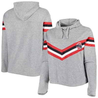 Profile Women's Heather Gray, Scarlet Ohio State Buckeyes Plus Size Register Seam To Seam Pullover Hoodie In Heather Gray,scarlet