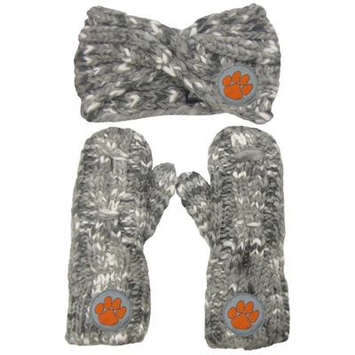 Zoozatz Clemson Tigers Logo Marled Headband And Mitten Set In Gray
