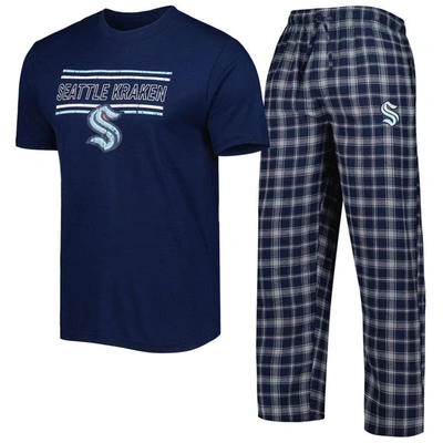 Concepts Sport Men's  Navy, Gray Seattle Kraken Badge T-shirt And Pants Sleep Set In Navy,gray