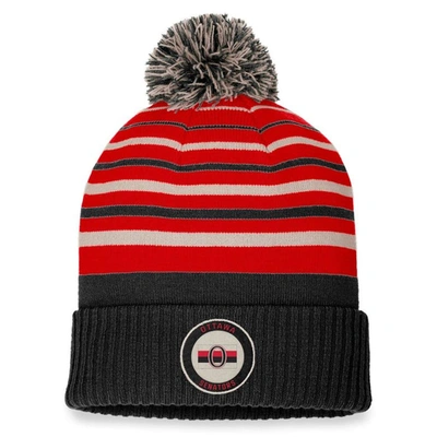 Fanatics Branded Black/red Ottawa Senators True Classic Retro Cuffed Knit Hat With Pom In Black,red