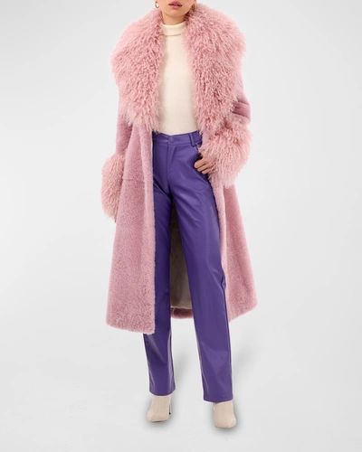 Gorski Mixed-fur Long Stroller Coat In Pink