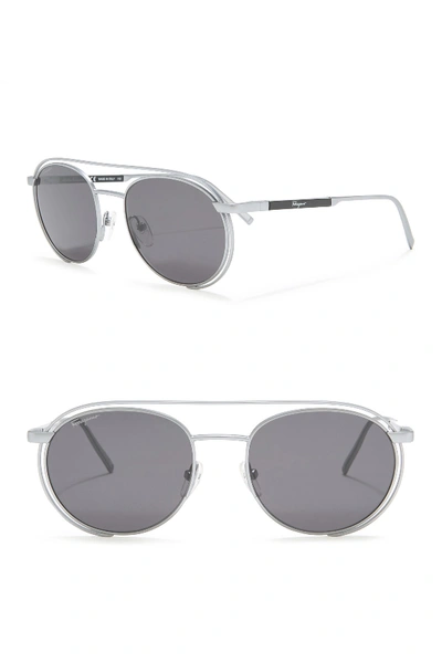 Ferragamo 54mm Modified Aviator Sunglasses In Matte Silver