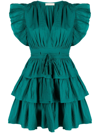 Ulla Johnson Camilla Gathered Tiered-skirt Mini Dress In Green
