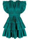 Ulla Johnson Camilla Gathered Tiered-skirt Mini Dress In Verdigris