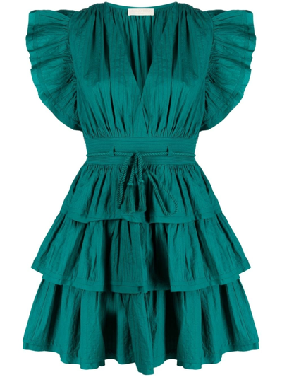 Ulla Johnson Camilla Gathered Tiered-skirt Mini Dress In Green