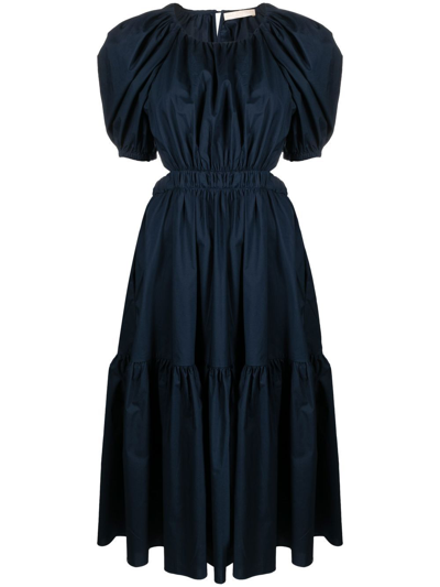 Ulla Johnson Claire Puff-sleeve Tiered Midi Poplin Dress In Multi