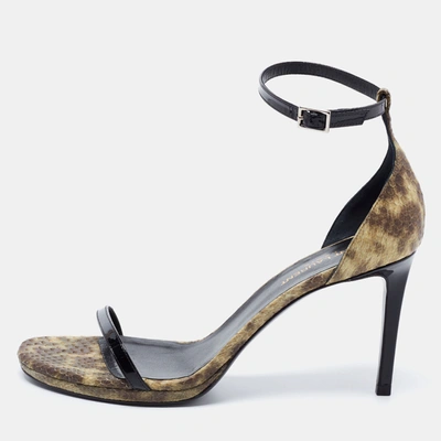 Pre-owned Saint Laurent Multicolor Patent Leather And Python Embossed Leather Jane Sandals Size 39.5