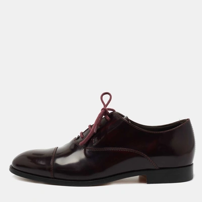 Pre-owned Tod's Dark Burgundy Leather Lace Up Oxfords Size 39.5