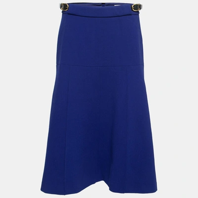 Pre-owned Stella Mccartney Blue Wool-crepe Belted Midi Skirt M