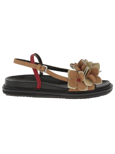 Marni Leather Sandal In Cereal+swan+indian Red