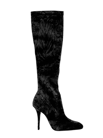 Saint Laurent Velvet Boots In Black