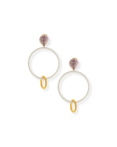 Oscar De La Renta Two-tone Silk Double Hoop Drop Clip Earrings In Multi