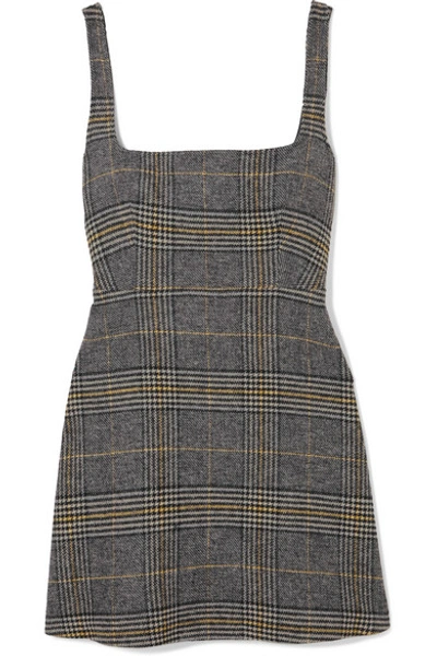 Alexa Chung Black & Yellow Check Cut-out Dress In Gray