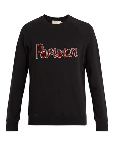 Maison Kitsuné Parisian-print Crew-neck Cotton Sweatshirt In Black