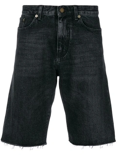 Saint Laurent Frayed-hem Straight-leg Denim Shorts In Black