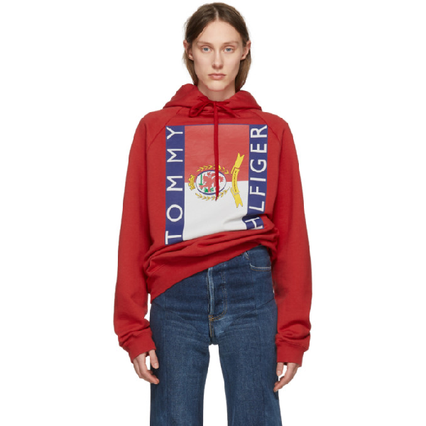 Vetements X Tommy Hilfiger Oversized Logo Hooded Sweatshirt In Red |  ModeSens