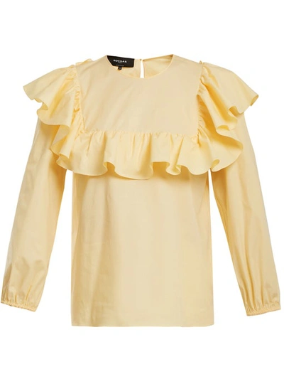 Rochas Round-neck Ruffled Cotton-blend Top In Light Yellow