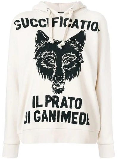 Gucci - Wolf Head Print Cotton Jersey Hooded Sweatshirt - Womens - White  Black | ModeSens