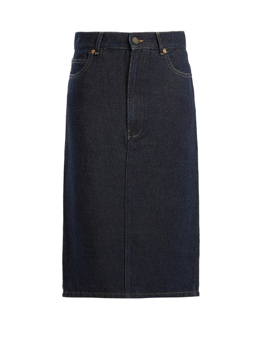 Raey Soft-denim Midi Pencil Skirt In Indigo-blue | ModeSens