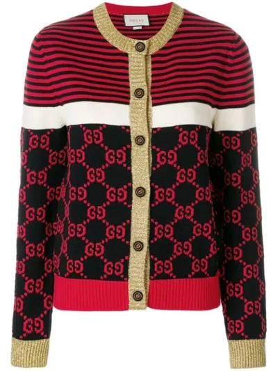 Gucci Gg-jacquard Cotton Cardigan In Red